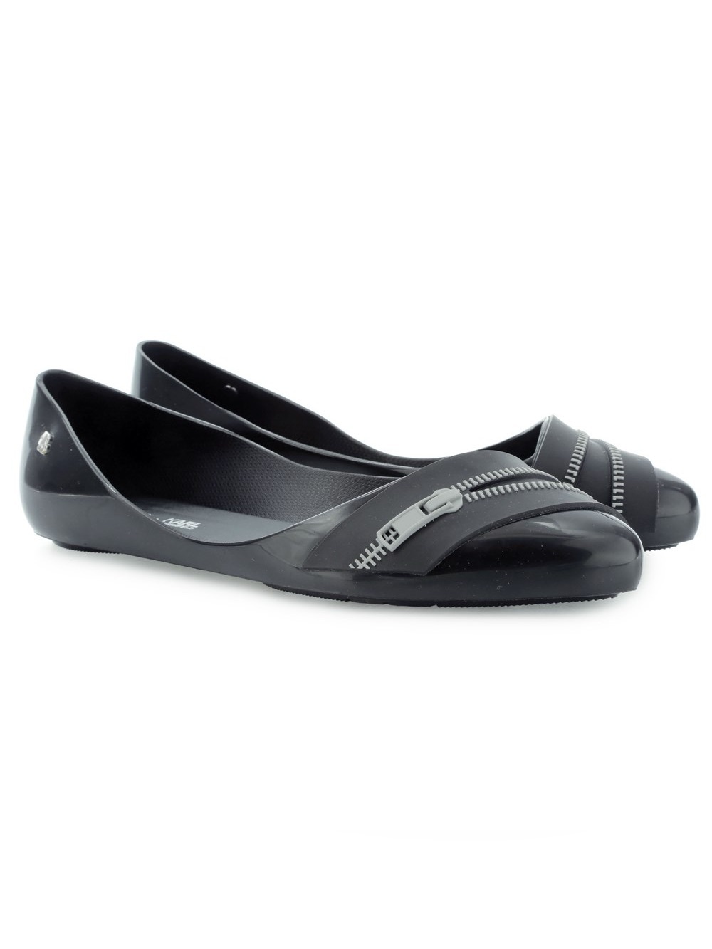 Melissa x Karl Lagerfeld Black Trippy Zipper Pointed Flats, Size 10
